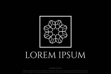 Square Elegant Luxury Flower Line Pattern Logo Design Vector