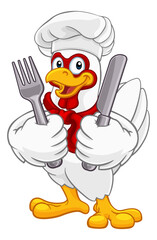 Chef Chicken Rooster Cockerel Knife Fork Cartoon