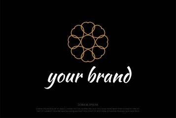 Circle Elegant Golden Luxury Flower Line Pattern Logo Design Vector