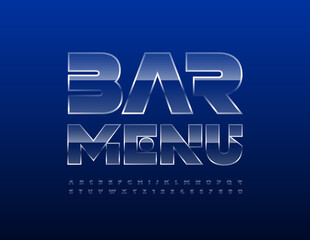 Vector creative template Bar Menu. Creative glass Alphabet Letters and Numbers. Glossy transparent Font