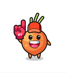 carrot illustration cartoon with number 1 fans glove