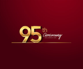 95th anniversary logotype with golden color and underline design isolated on red color. vector anniversary for celebration, invitation card, and greeting card