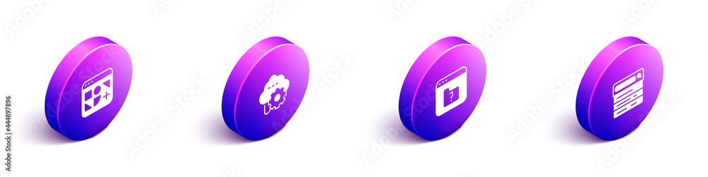 Poster set isometric different files, cloud technology data transfer, file missing and search engine icon. 