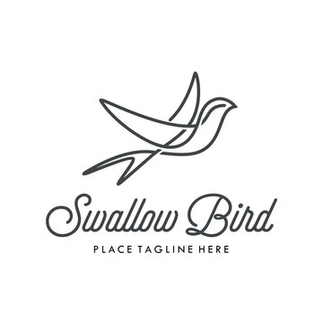 Swallow Swift Bird Mono Line Logo Design Vector Image