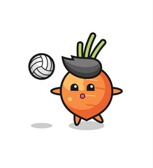 Character cartoon of carrot is playing volleyball