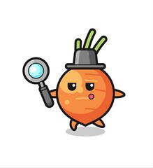 carrot cartoon character searching with a magnifying glass