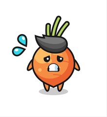 carrot mascot character with afraid gesture