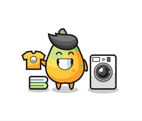 Mascot cartoon of papaya with washing machine