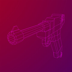 German world war military firearm pistol. Wireframe low poly mesh vector illustration.