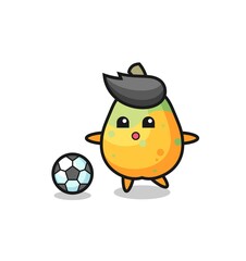 Illustration of papaya cartoon is playing soccer
