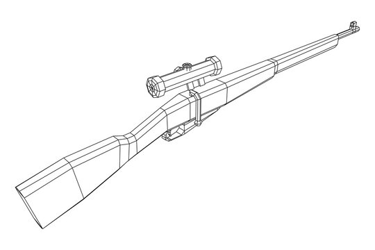 Sniper bolt-action rifle mosin nagant. Wireframe low poly mesh vector illustration.
