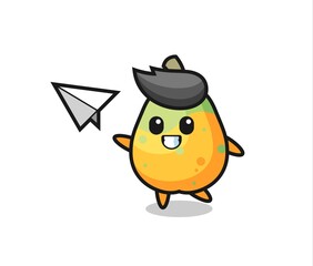 papaya cartoon character throwing paper airplane