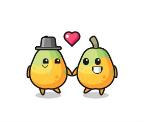 papaya cartoon character couple with fall in love gesture
