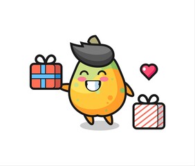papaya mascot cartoon giving the gift