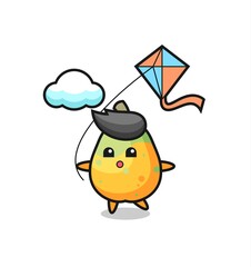 papaya mascot illustration is playing kite