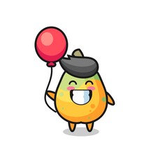 papaya mascot illustration is playing balloon