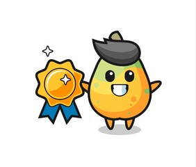papaya mascot illustration holding a golden badge