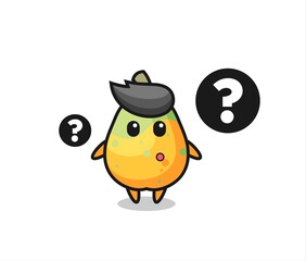 Cartoon Illustration of papaya with the question mark