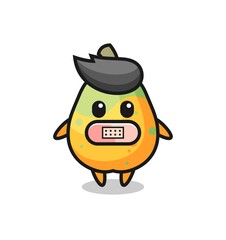 Cartoon Illustration of papaya with tape on mouth