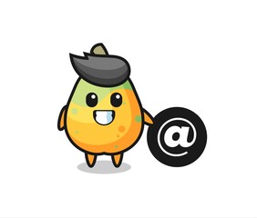 Cartoon Illustration of papaya standing beside the At symbol