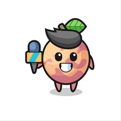 Character mascot of pluot fruit as a news reporter