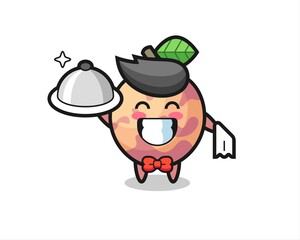 Character mascot of pluot fruit as a waiters
