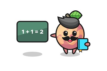 Illustration of pluot fruit character as a teacher