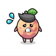 pluot fruit mascot character with afraid gesture