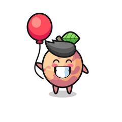 pluot fruit mascot illustration is playing balloon