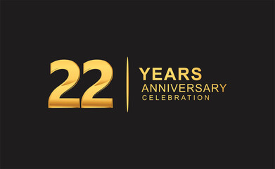22nd years anniversary celebration design with golden color isolated on black background for celebration event