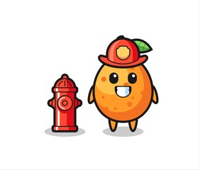 Mascot character of kumquat as a firefighter
