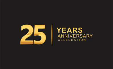 25th years anniversary celebration design with golden color isolated on black background for celebration event