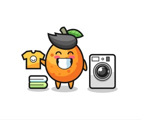 Obraz premium Mascot cartoon of kumquat with washing machine