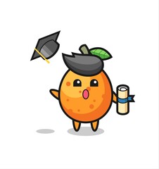Illustration of kumquat cartoon throwing the hat at graduation