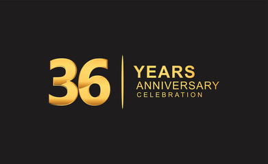 36th years anniversary celebration design with golden color isolated on black background for celebration event