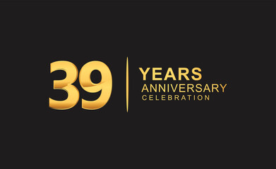 39th years anniversary celebration design with golden color isolated on black background for celebration event