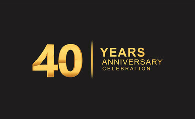 40th years anniversary celebration design with golden color isolated on black background for celebration event