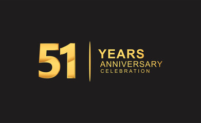 51st years anniversary celebration design with golden color isolated on black background for celebration event