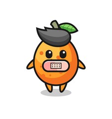 Fototapeta premium Cartoon Illustration of kumquat with tape on mouth