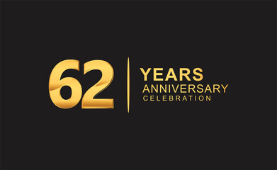 62nd years anniversary celebration design with golden color isolated on black background for celebration event