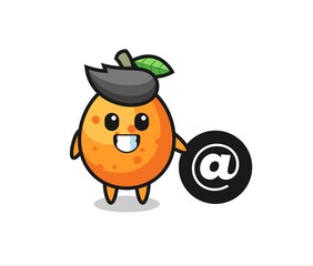 Cartoon Illustration of kumquat standing beside the At symbol