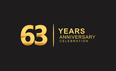 63rd years anniversary celebration design with golden color isolated on black background for celebration event