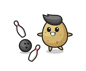 Obraz na płótnie Canvas Character cartoon of potato is playing bowling