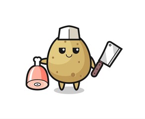 Illustration of potato character as a butcher