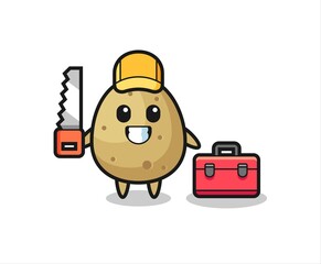 Illustration of potato character as a woodworker