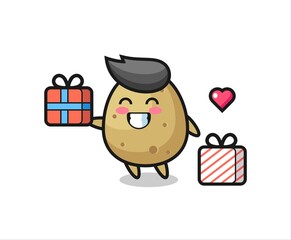 potato mascot cartoon giving the gift