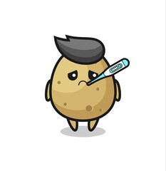 potato mascot character with fever condition
