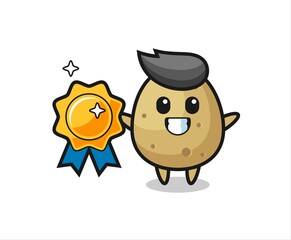 potato mascot illustration holding a golden badge