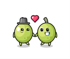 olive cartoon character couple with fall in love gesture