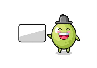 olive cartoon illustration doing a presentation